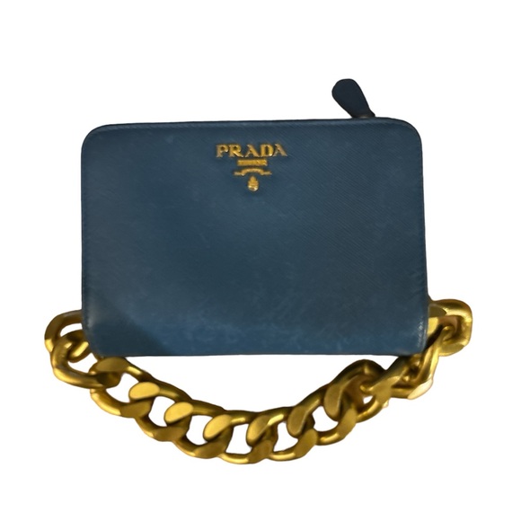 Prada | Bags | Wallets | Blue Saffiano Leather Bifold Wallet Unbranded Chain - Picture 1 of 7